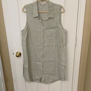 Coldwater Creek Sleeveless Green and White Striped Casual Shirt Dress